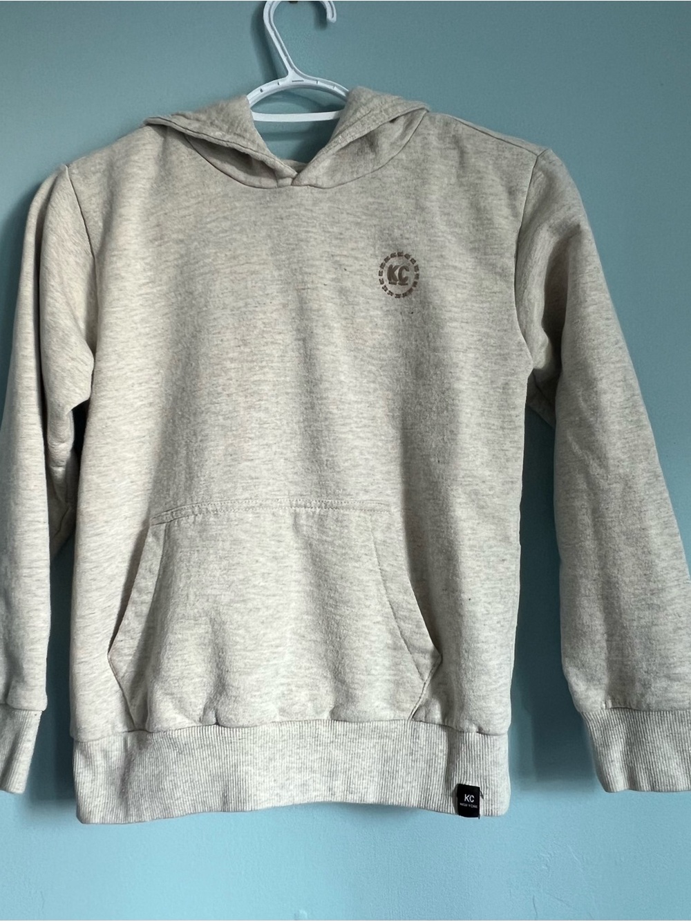 Kenneth Cole Boy’s Cream Pullover Hoodie with Subtle Logo